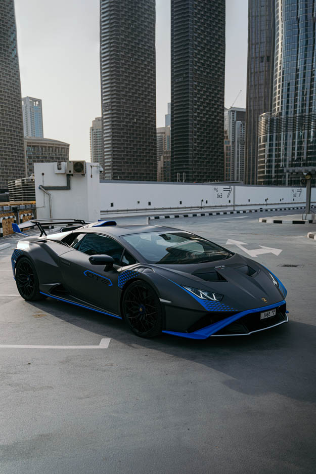 Rent Lamborghini Dubai | Huracan Sto (Orange & Aqua Blue)